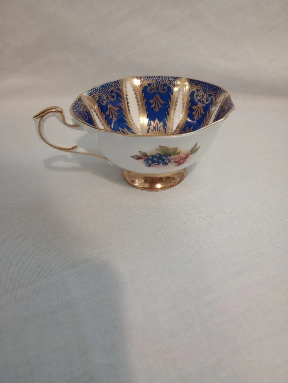 Paragon Blue & Gold Her Majesty's Cup & Saucer Fruit Pattern